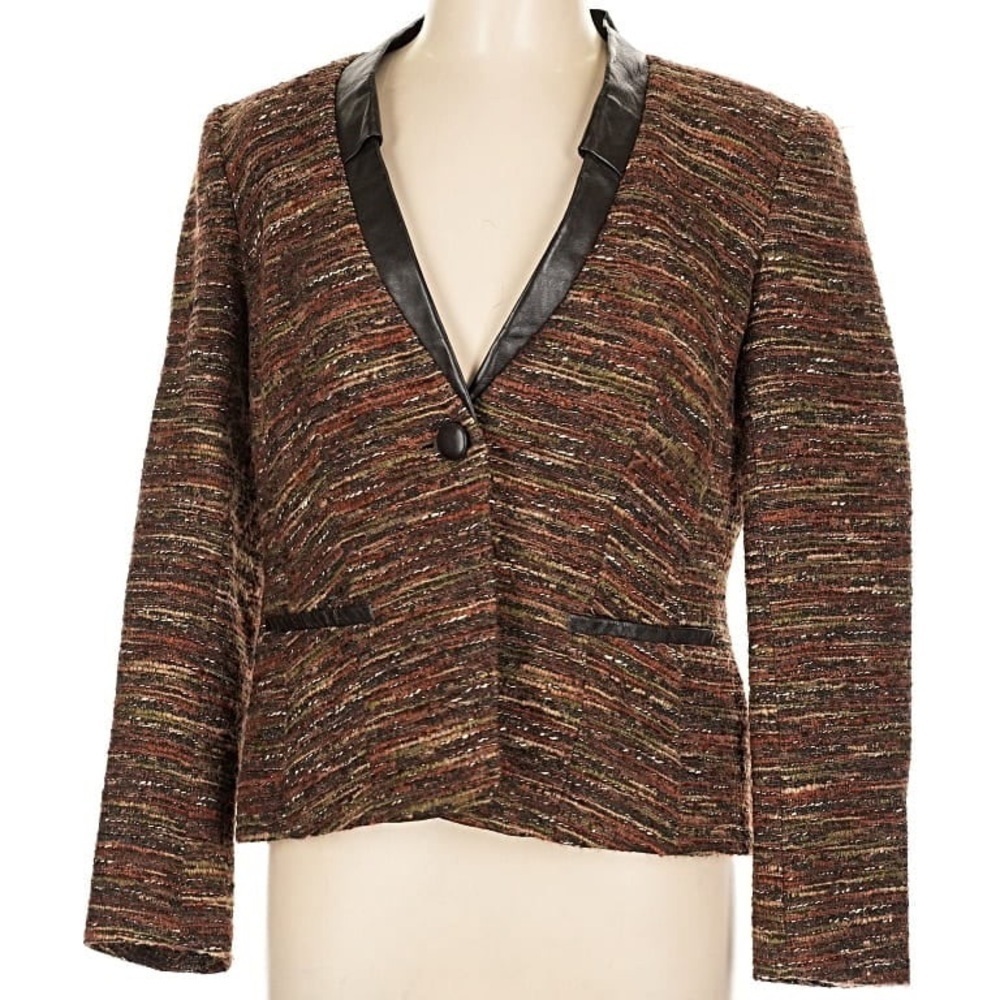 Lafayette 148 New York Brown Tweed Blazer with Brown Accents Size 4